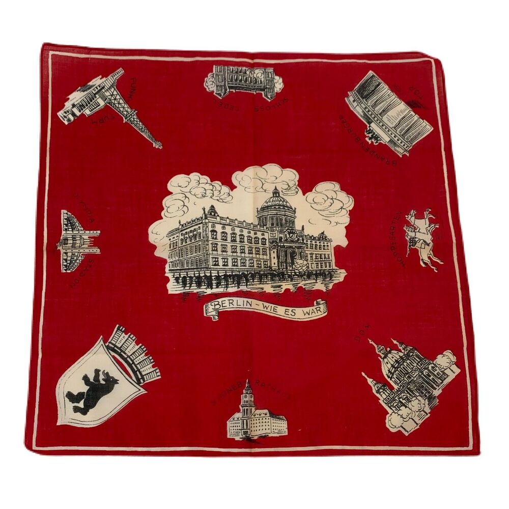 Heirloom Souvenir Handkerchief Berlin German Red Mid Century Vintage Novelty
